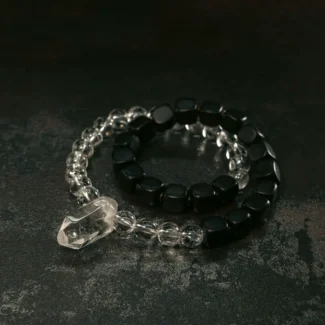 Ebony and Clear Quartz Bracelet Balance & Clarity Set