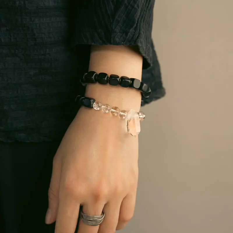 Ebony and Clear Quartz Bracelet Balance & Clarity Set (2) Ebony and Clear Quartz Bracelet Balance & Clarity Set