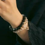 Ebony and Clear Quartz Bracelet | Balance & Clarity Set 2 - Buddha Bodhis Ebony and Clear Quartz Bracelet Balance & Clarity Set