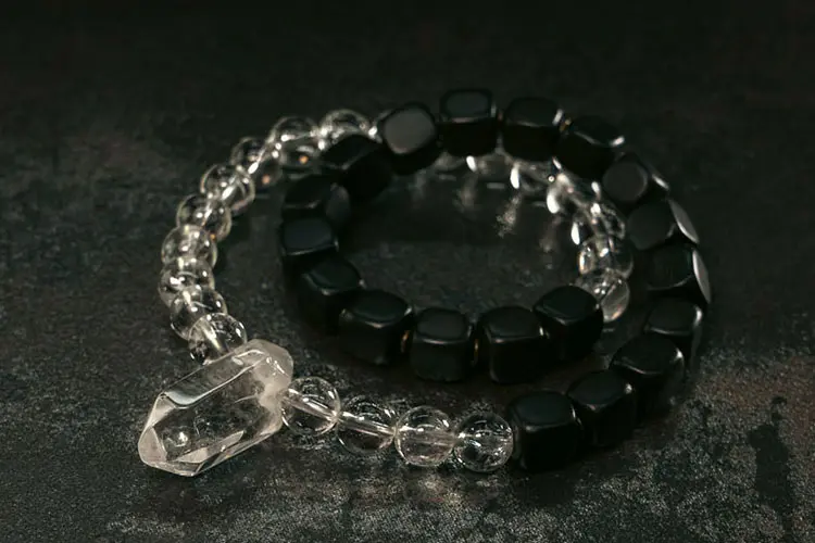 Ebony and Clear Quartz Bracelet | Balance & Clarity Set 5 - Buddha Bodhis Ebony and Clear Quartz Bracelet Balance & Clarity Set