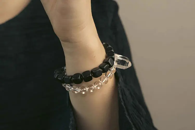 Ebony and Clear Quartz Bracelet | Balance & Clarity Set 7 - Buddha Bodhis Ebony and Clear Quartz Bracelet Balance & Clarity Set