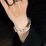 Faceted Clear Quartz Bracelet | Hammered Brass Jewelry 1 - Buddha Bodhis Faceted Clear Quartz Bracelet Hammered Brass Jewelry