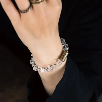 Faceted Clear Quartz Bracelet Hammered Brass Jewelry