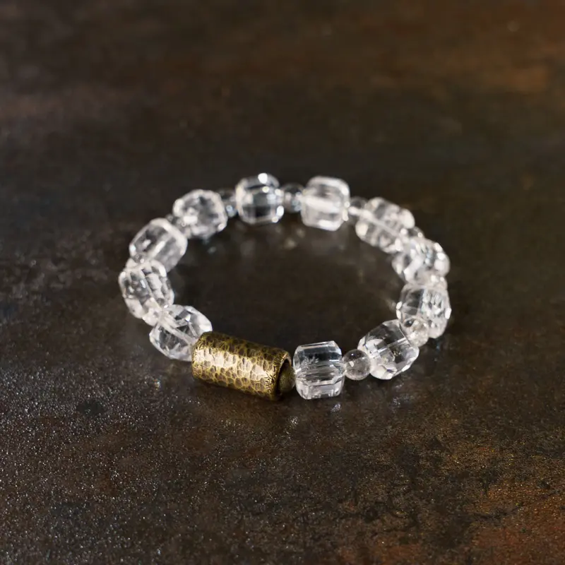 Faceted Clear Quartz Bracelet Hammered Brass Jewelry (3) Faceted Clear Quartz Bracelet Hammered Brass Jewelry