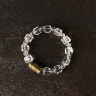 Faceted Clear Quartz Bracelet Hammered Brass Jewelry