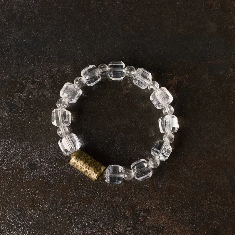 Faceted Clear Quartz Bracelet Hammered Brass Jewelry (5) Faceted Clear Quartz Bracelet Hammered Brass Jewelry