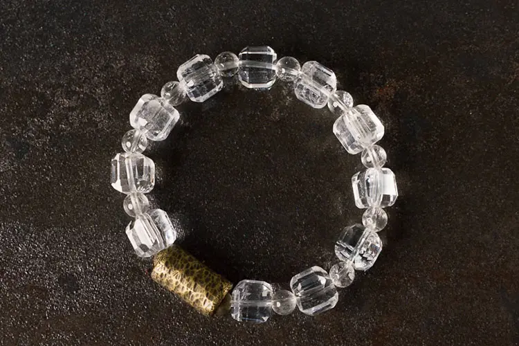 Faceted Clear Quartz Bracelet | Hammered Brass Jewelry 5 - Buddha Bodhis Faceted Clear Quartz Bracelet Hammered Brass Jewelry