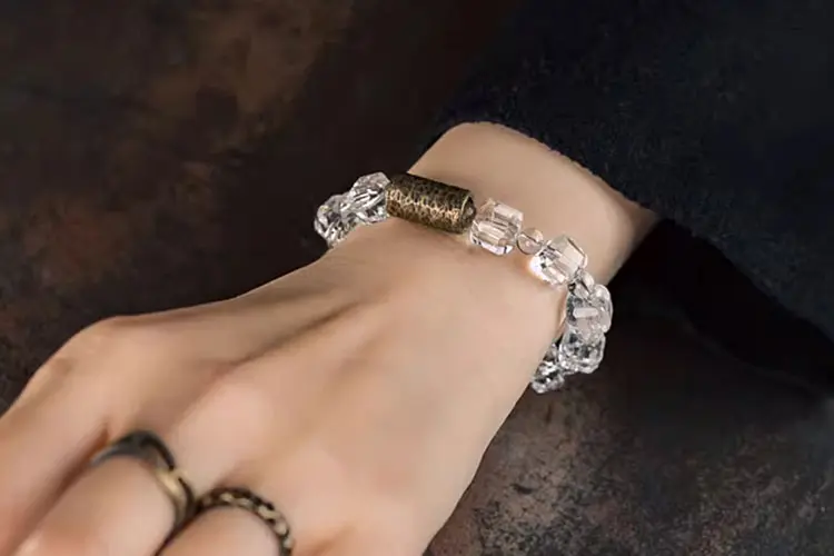 Faceted Clear Quartz Bracelet | Hammered Brass Jewelry 7 - Buddha Bodhis Faceted Clear Quartz Bracelet Hammered Brass Jewelry