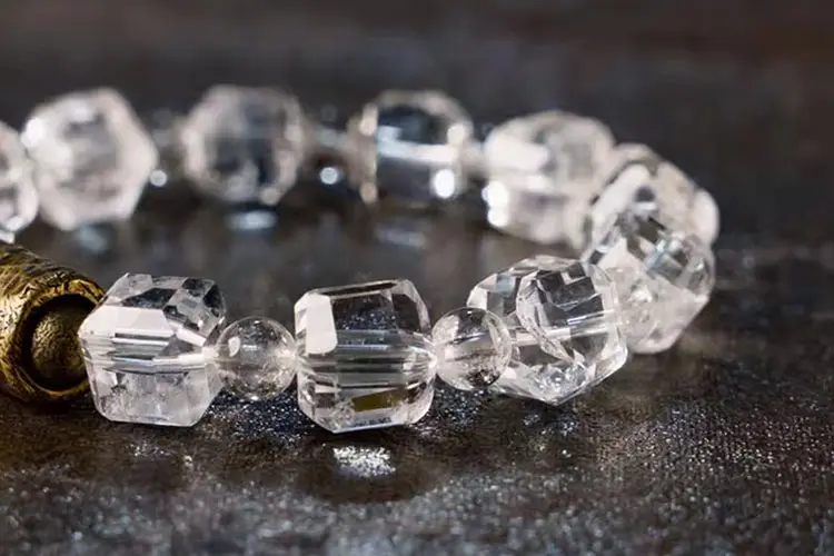 Faceted Clear Quartz Bracelet | Hammered Brass Jewelry 6 - Buddha Bodhis Faceted Clear Quartz Bracelet Hammered Brass Jewelry