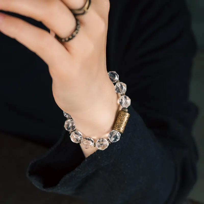 Faceted Clear Quartz Bracelet Vintage Brass Jewelry (2) Faceted Clear Quartz Bracelet Vintage Brass Jewelry