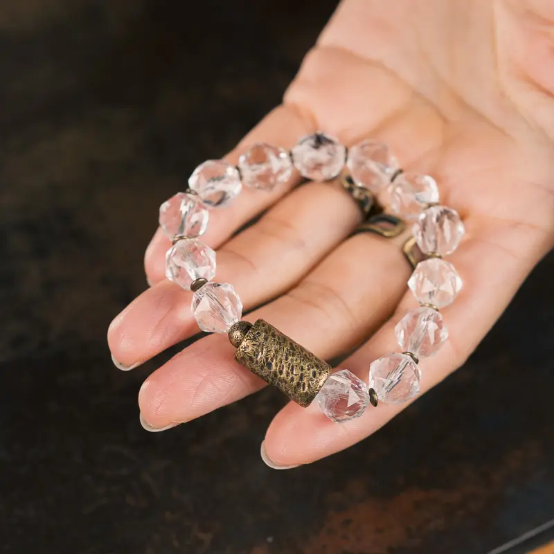 Faceted Clear Quartz Bracelet Vintage Brass Jewelry (3) Faceted Clear Quartz Bracelet Vintage Brass Jewelry