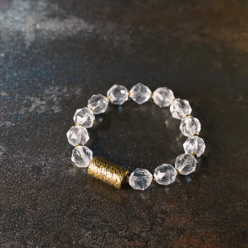 Faceted Clear Quartz Bracelet Vintage Brass Jewelry (4) Faceted Clear Quartz Bracelet Vintage Brass Jewelry