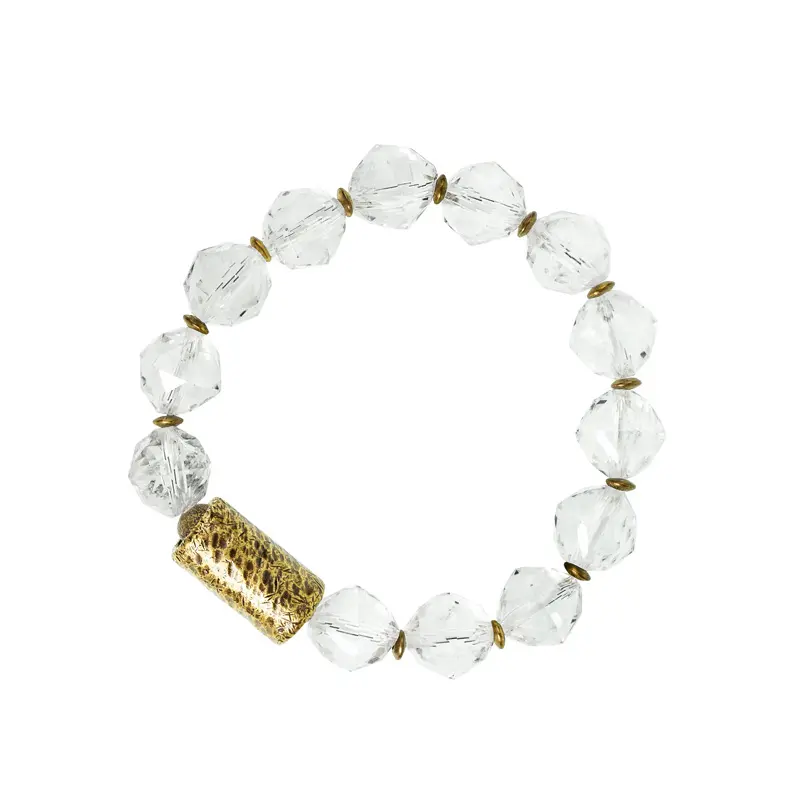 Faceted Clear Quartz Bracelet Vintage Brass Jewelry (5) Faceted Clear Quartz Bracelet Vintage Brass Jewelry