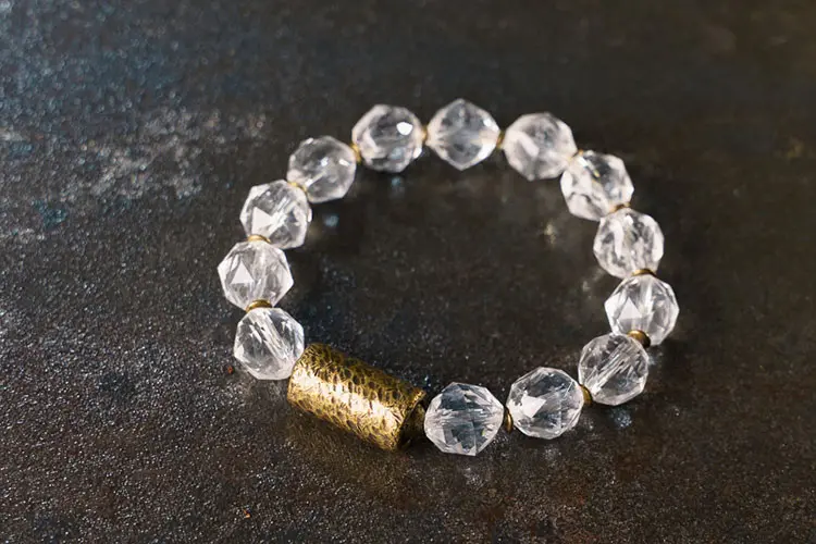 Faceted Clear Quartz Bracelet | Vintage Brass Jewelry 5 - Buddha Bodhis Faceted Clear Quartz Bracelet Vintage Brass Jewelry