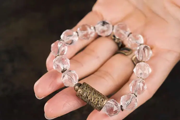 Faceted Clear Quartz Bracelet | Vintage Brass Jewelry 6 - Buddha Bodhis Faceted Clear Quartz Bracelet Vintage Brass Jewelry