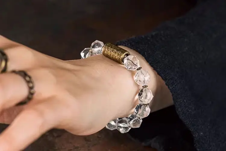 Faceted Clear Quartz Bracelet | Vintage Brass Jewelry 7 - Buddha Bodhis Faceted Clear Quartz Bracelet Vintage Brass Jewelry