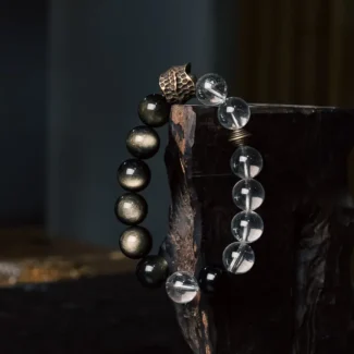 Golden Sheen Obsidian & Quartz Bracelet Shield of Inner Light