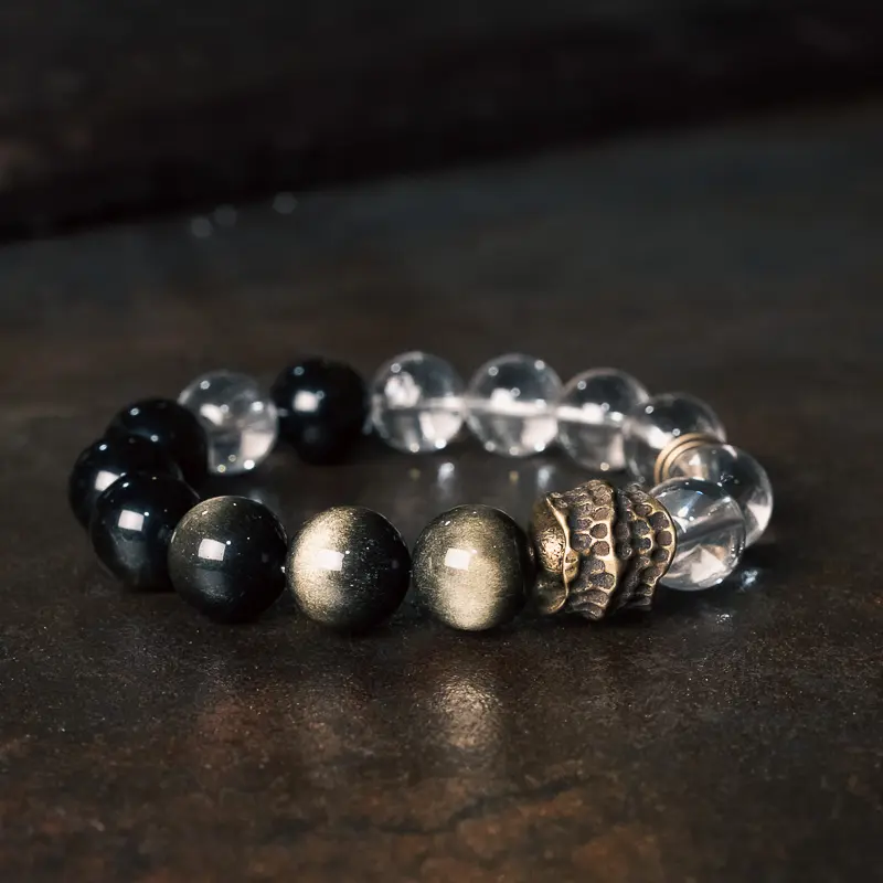 Golden Sheen Obsidian & Quartz Bracelet Shield of Inner Light (3) Golden Sheen Obsidian & Quartz Bracelet Shield of Inner Light