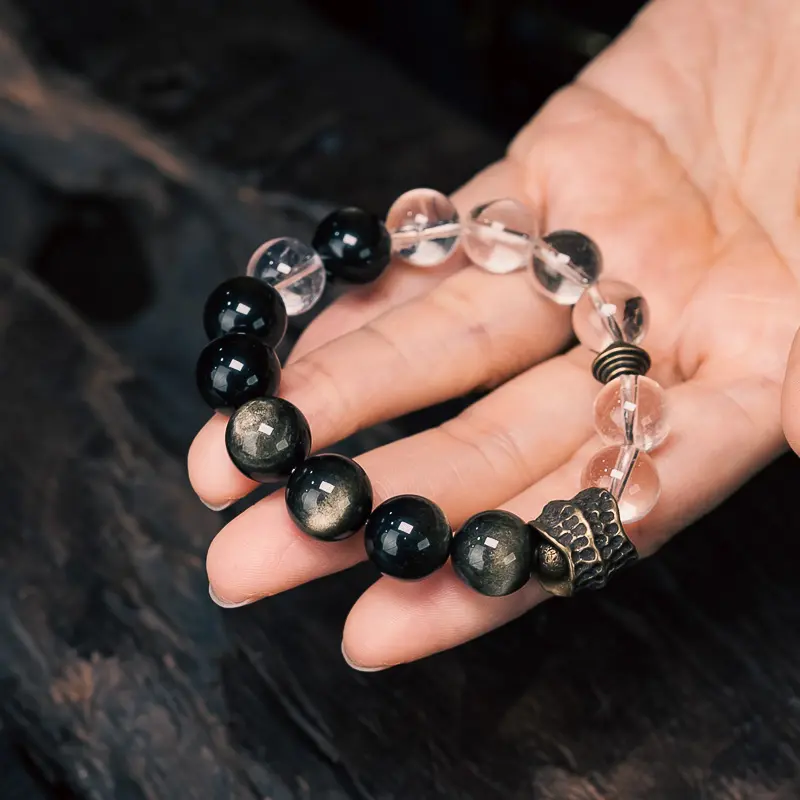 Golden Sheen Obsidian & Quartz Bracelet Shield of Inner Light (4) Golden Sheen Obsidian & Quartz Bracelet Shield of Inner Light