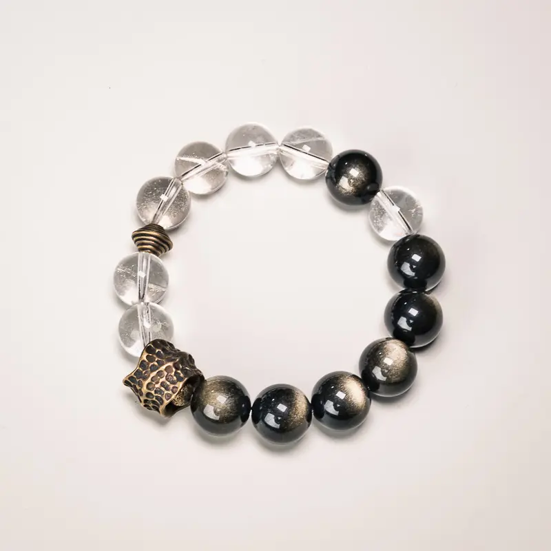 Golden Sheen Obsidian & Quartz Bracelet Shield of Inner Light (5) Golden Sheen Obsidian & Quartz Bracelet Shield of Inner Light