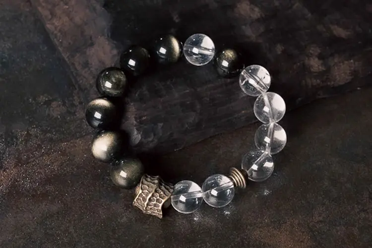 How Much Does Real Black Obsidian Cost? An Expert's Guide to Its Value - Buddha Bodhis Golden Sheen Obsidian & Quartz Bracelet Shield of Inner Light