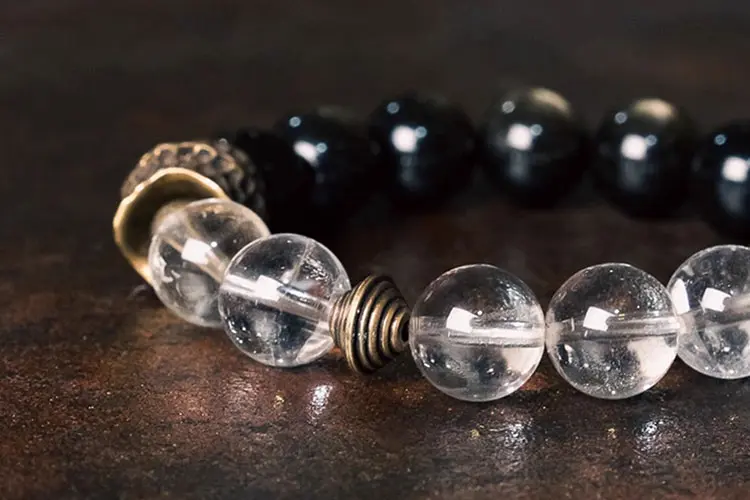 Golden Sheen Obsidian & Quartz Bracelet | Shield of Inner Light 6 - Buddha Bodhis Golden Sheen Obsidian & Quartz Bracelet Shield of Inner Light