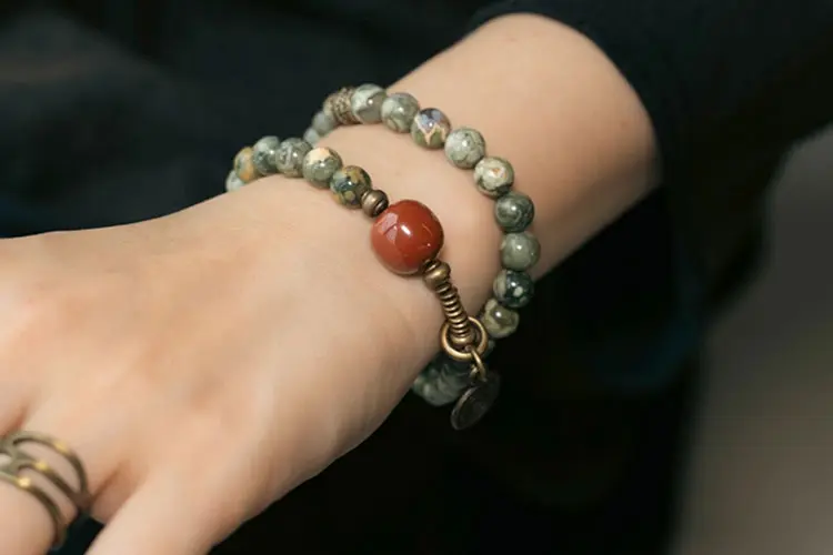 Kambaba Jasper & Green Rutilated Quartz Bracelet | Harmony & Growth 6 - Buddha Bodhis Kambaba Jasper & Green Rutilated Quartz Bracelet