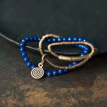 Lapis Lazuli Ebony Bracelet Set | Grounded Wisdom - Buddha Bodhis Natural Blue Lapis Lazuli Stone with Gold Pyrite Flecks