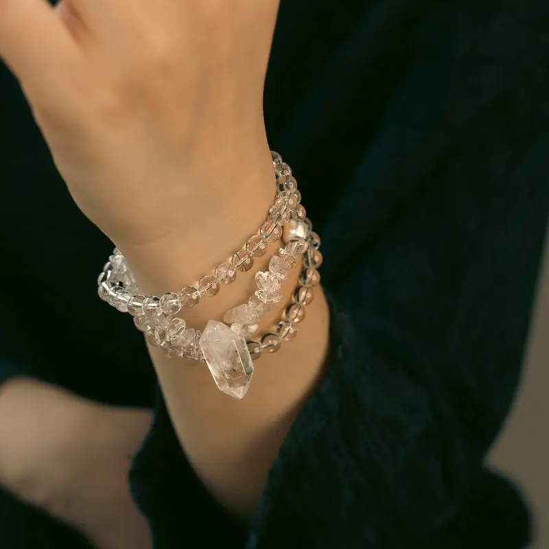Layered Clear Quartz Bracelet Crystal Point Jewelry (1) Layered Clear Quartz Bracelet Crystal Point Jewelry
