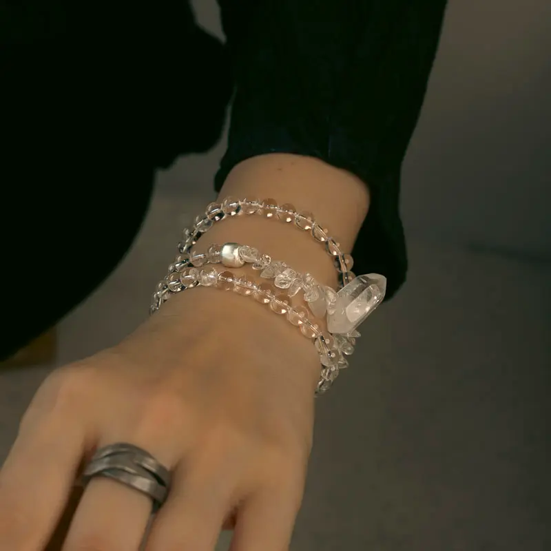 Layered Clear Quartz Bracelet Crystal Point Jewelry (3) Layered Clear Quartz Bracelet Crystal Point Jewelry