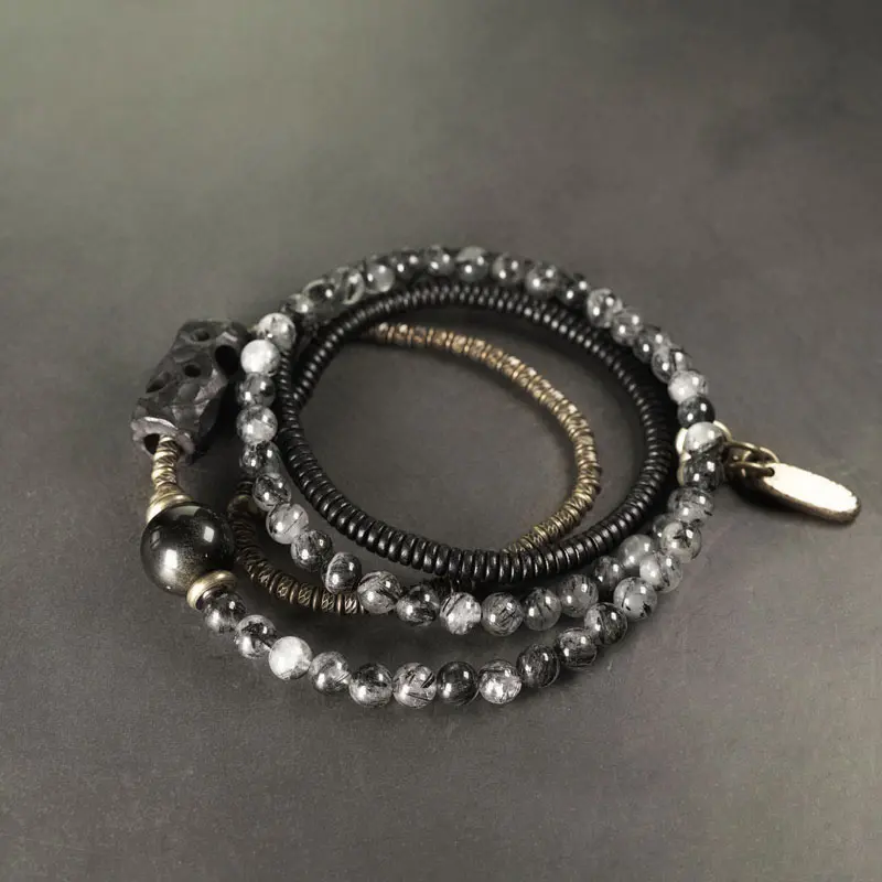 Multi-Wrap Black Rutilated Quartz Bracelet-Necklace (2) Multi-Wrap Black Rutilated Quartz BraceletNecklace