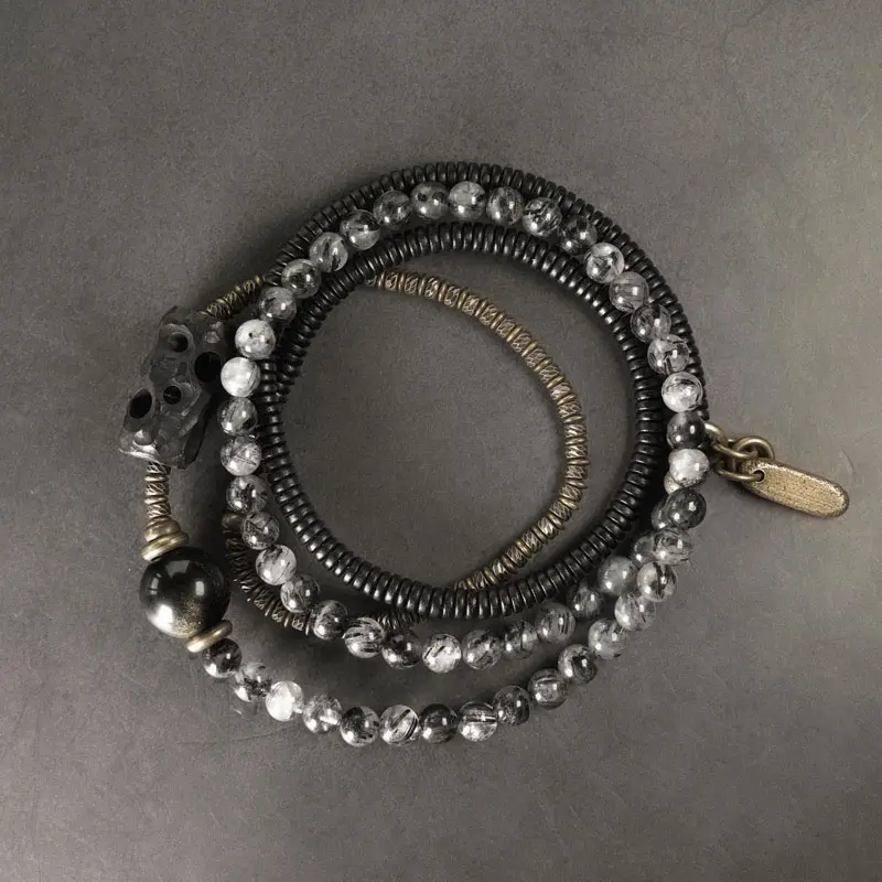 Multi-Wrap Black Rutilated Quartz Bracelet-Necklace (3) Multi-Wrap Black Rutilated Quartz BraceletNecklace