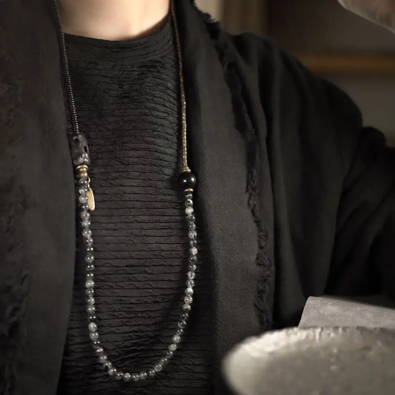 Multi-Wrap Black Rutilated Quartz Bracelet-Necklace (4) Multi-Wrap Black Rutilated Quartz BraceletNecklace