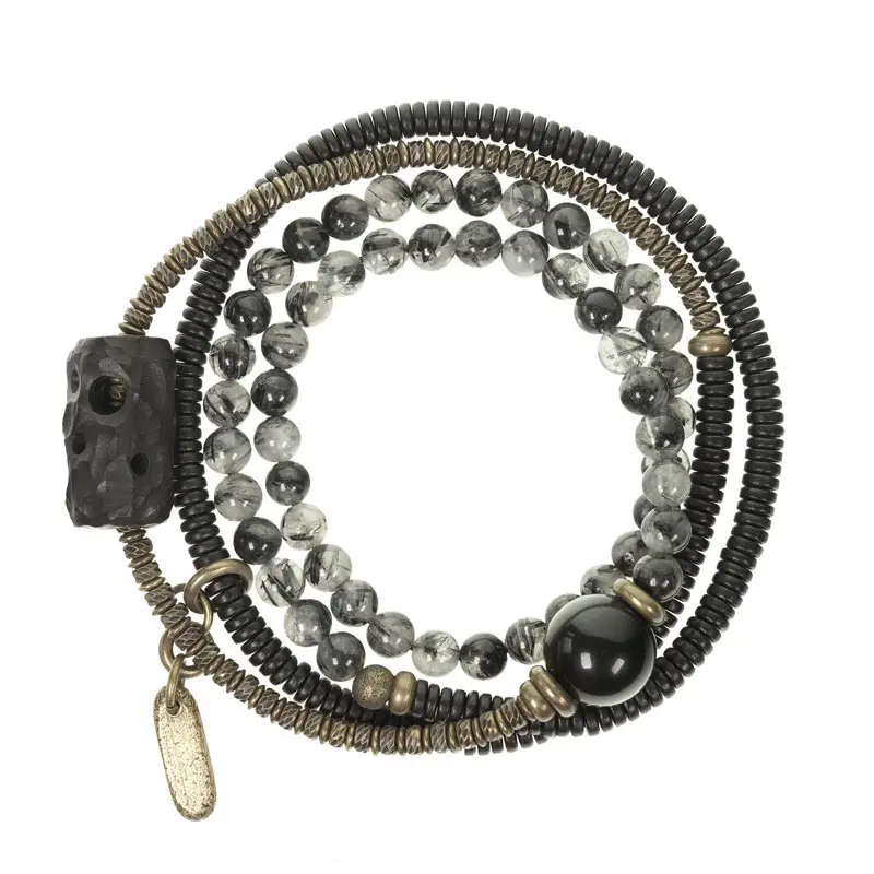 Multi-Wrap Black Rutilated Quartz Bracelet-Necklace (5) Multi-Wrap Black Rutilated Quartz BraceletNecklace