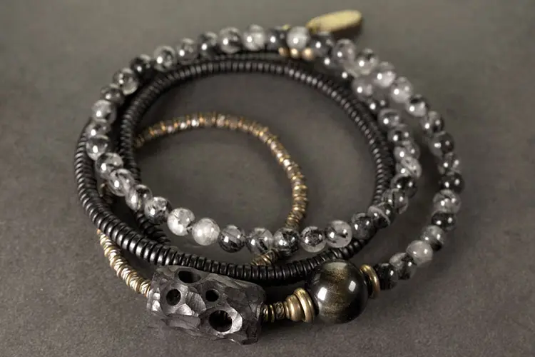 Multi-Wrap Black Rutilated Quartz Bracelet/Necklace | Dual Protection 5 - Buddha Bodhis Multi-Wrap Black Rutilated Quartz BraceletNecklace