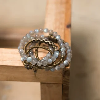Mystic Labradorite & Vintage Brass Spiral Bracelet