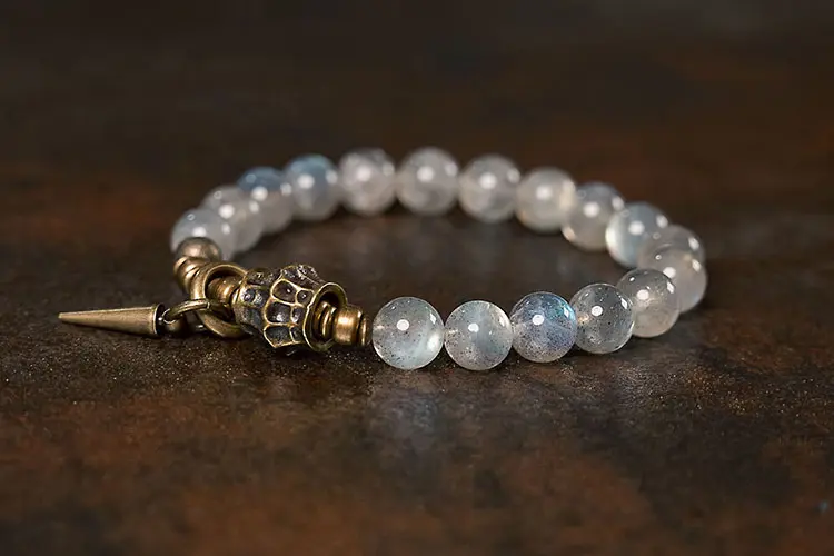 Mystic Labradorite & Vintage Brass Spiral Bracelet | Intuition & Protection 6 - Buddha Bodhis Mystic Labradorite & Vintage Brass Spiral Bracelet