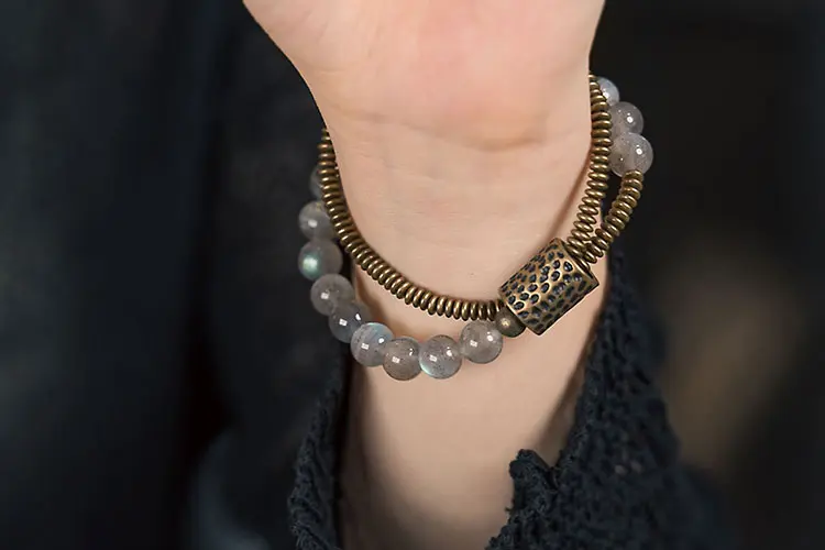 Mystic Labradorite & Vintage Brass Spiral Bracelet | Intuition & Protection 7 - Buddha Bodhis Mystic Labradorite & Vintage Brass Spiral Bracelet