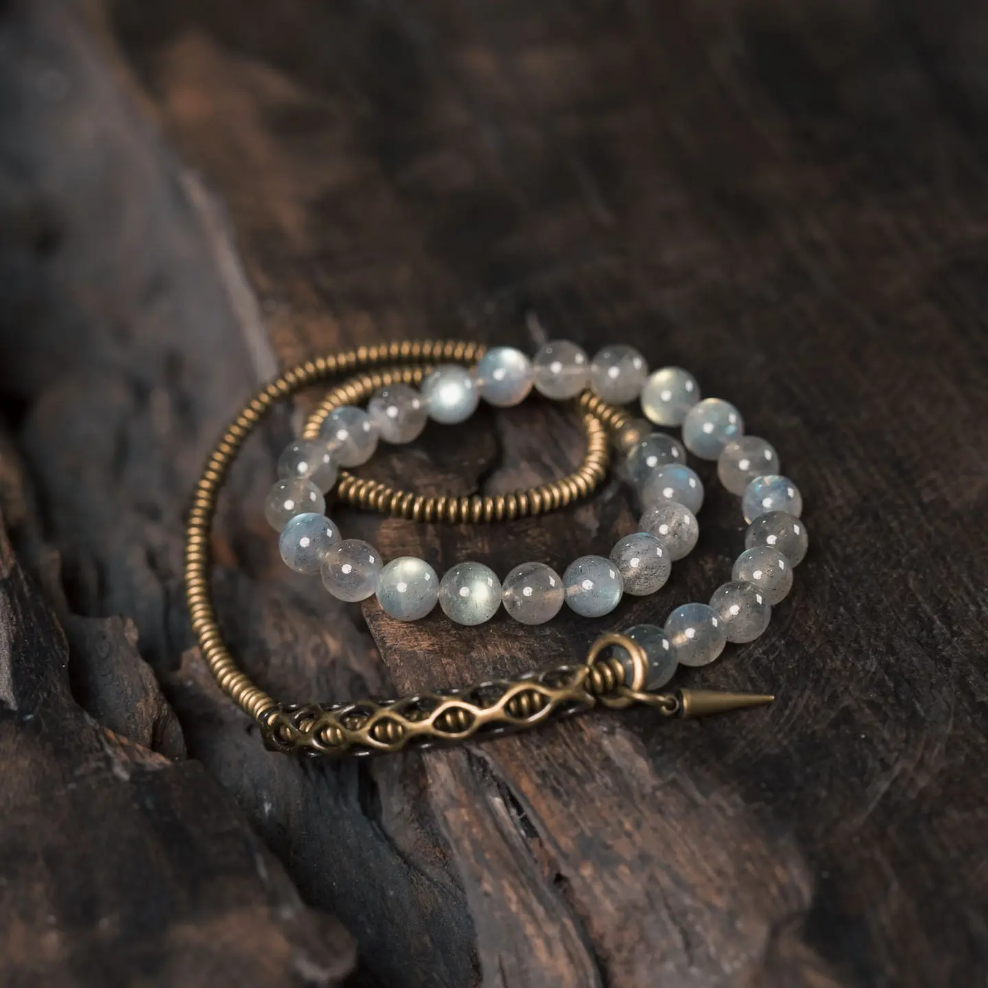 Mystic Labradorite & Vintage Brass Spiral Bracelet (5) Mystic Labradorite & Vintage Brass Spiral Bracelet
