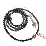 Real Black Obsidian & Ebony Wood Mala Bracelet | Root Chakra Protection 6 - Buddha Bodhis Obsidian Ebony Brass Mala Bracelet