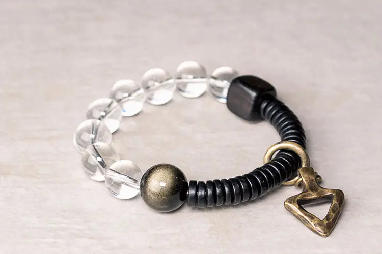 Obsidian and Quartz Arrowhead Bracelet | Balance & Light 5 - Buddha Bodhis Obsidian and Quartz Arrowhead Bracelet Balance & Light
