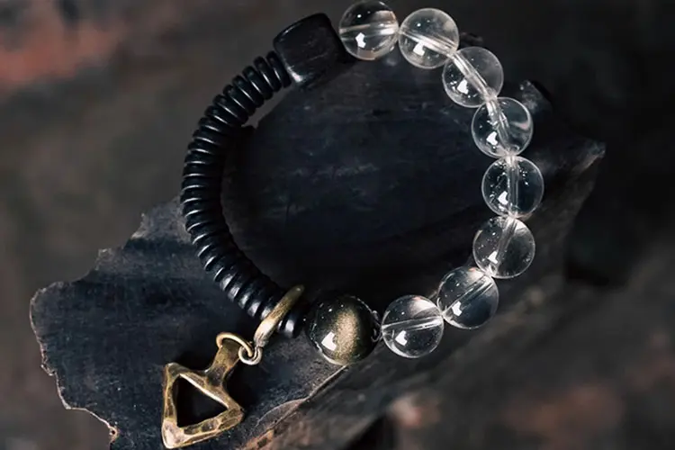 Obsidian and Quartz Arrowhead Bracelet | Balance & Light 6 - Buddha Bodhis Obsidian and Quartz Arrowhead Bracelet Balance & Light