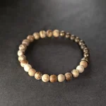 Zen Petrified Wood Bracelet: Brass Accents, Rustic & Individual - Buddha Bodhis Petrified Wood Bracelet