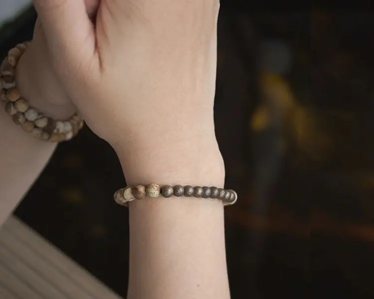 Zen Petrified Wood Bracelet: Brass Accents, Rustic & Individual 5 - Buddha Bodhis Petrified Wood Bracelet