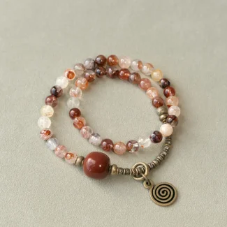 Red Flower Crystal & Alxa Agate Beaded Bracelet