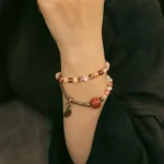 Red Flower Crystal & Alxa Agate Beaded Bracelet | Zen Flow & Protection 1 - Buddha Bodhis Red Flower Crystal & Alxa Agate Beaded Bracelet