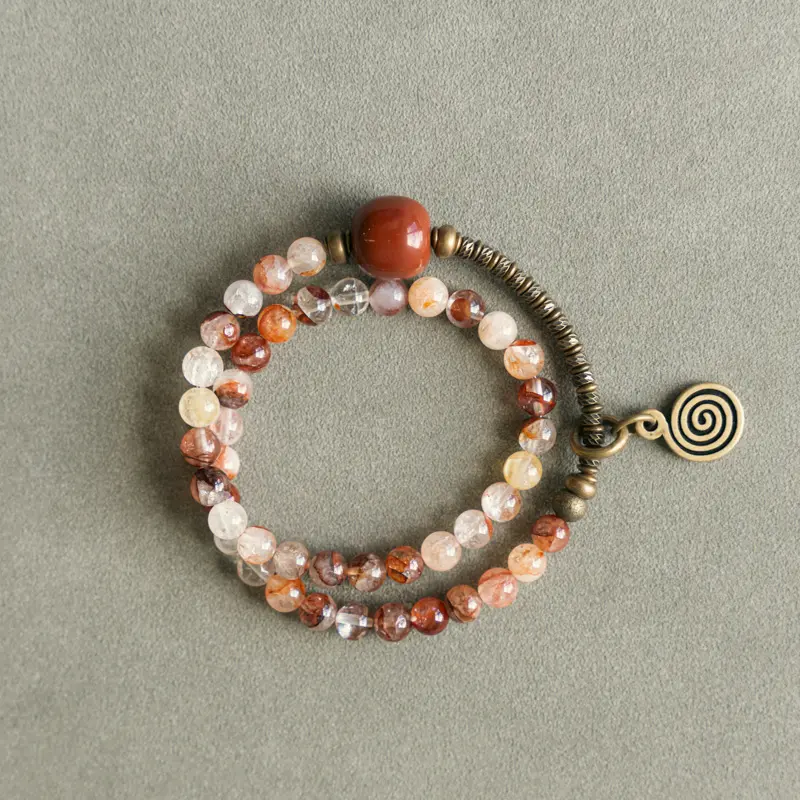 Red Flower Crystal & Alxa Agate Beaded Bracelet (4) Red Flower Crystal & Alxa Agate Beaded Bracelet