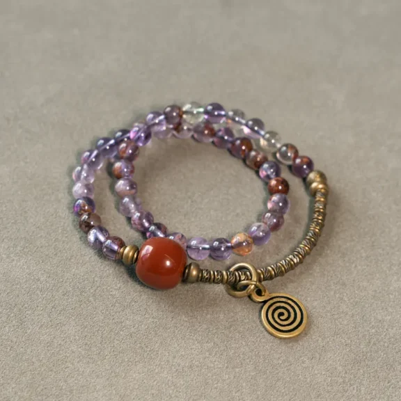 How to Wear Healing Crystals: A Beginner's Guide 1 - Buddha Bodhis Red Flower Crystal & Alxa Agate Beaded Bracelet