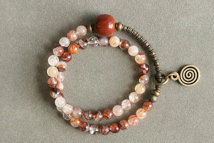 Red Flower Crystal & Alxa Agate Beaded Bracelet | Zen Flow & Protection 5 - Buddha Bodhis Red Flower Crystal & Alxa Agate Beaded Bracelet