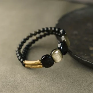 Retro-Chic Natural Obsidian Bracelet